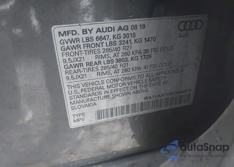 2019 Audi Q7 Prestige from USA, damaged, VIN WA1VAAF76KD048878
